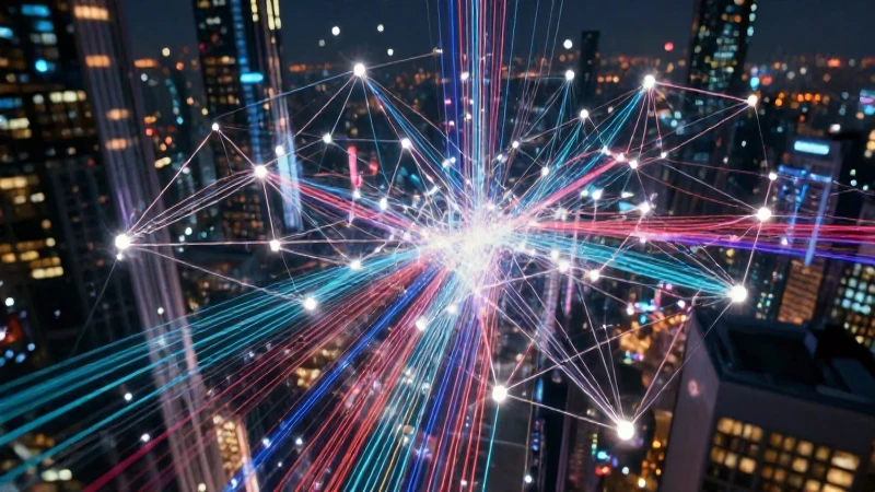 Red urbana futurista con datos vívidos