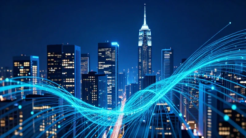 Ciudad futurista con redes de luz vibrantes
