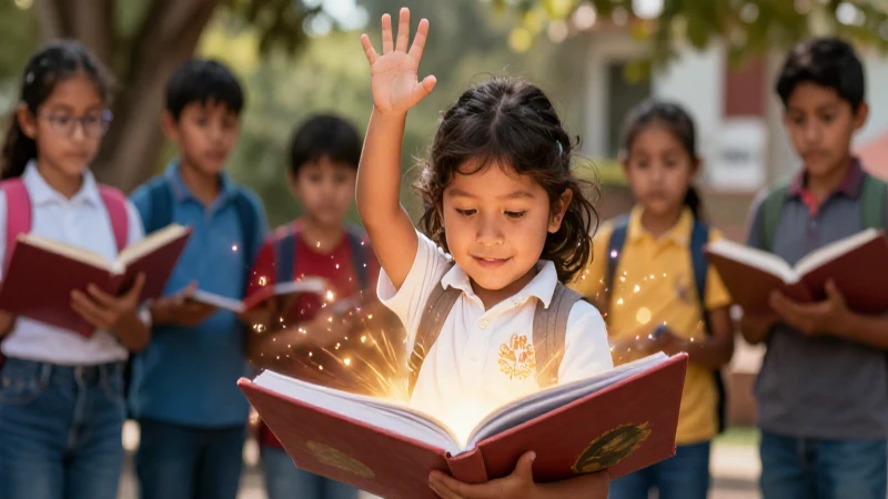 Niño mexicano ilustrado celebra educación con enfoque dinámico