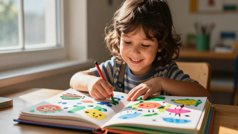Optimiza y crea recuerdos: consejos para un álbum de preescolar inolvidable 5 Niño sonríe con scrapbook creativo y profesional