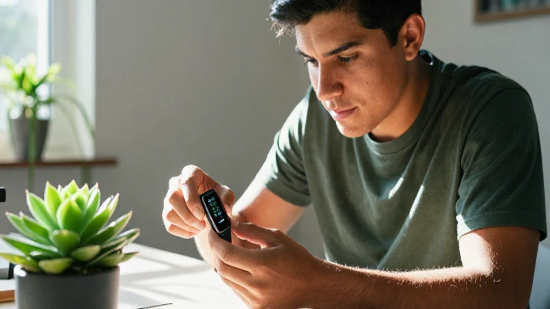 Joven mexicano con un rastreador digital moderno y un cactus