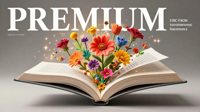 Revista educativa con libro flotante y arte vibrante
