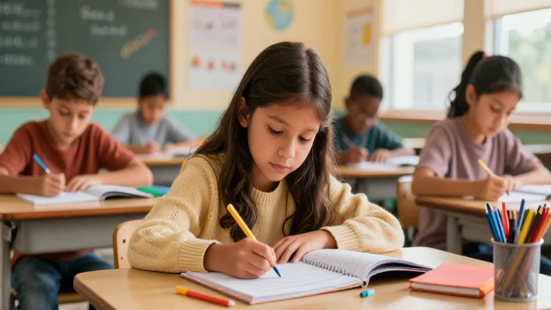 Ilustración profesional de un niño mexicano en el aula