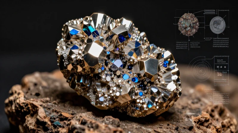 Mineral brillante con estructura cristalina en un fondo científico