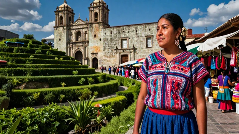 Mujer indígena en vibrante mercado de Oaxaca