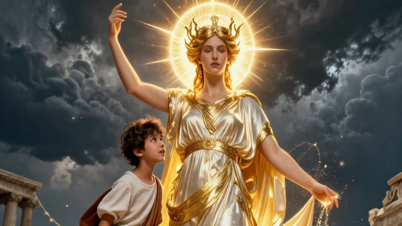 Dios griega majestuosa en tormenta olímpica