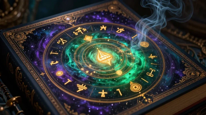 Códigex celestial antiguo con símbolos dorados