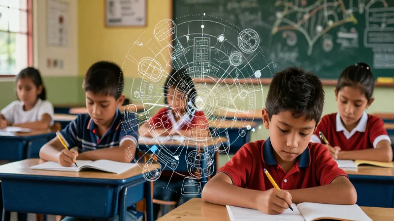 Estudiantes mexicanos con estética educativa dinámica