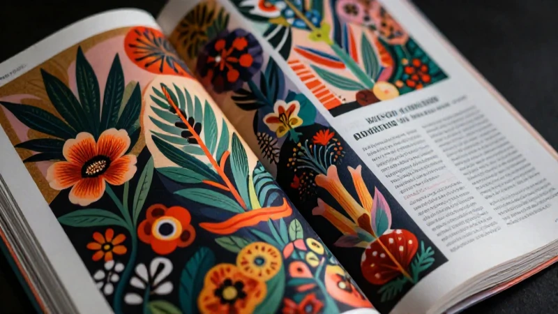 Ilustración detallada de manuscrito modernista con motivos mexicanos
