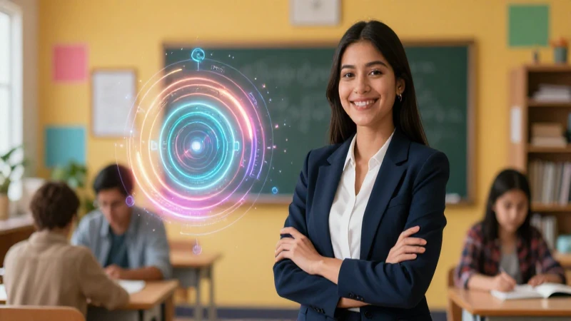 Maestra latina en un aula educativa y dinámica
