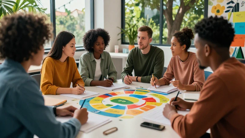 Grupo diverso aprendiendo con estilo vibrante