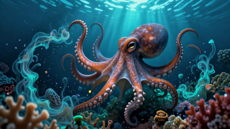 Moluscos: 40 Ejemplos Impresionantes de Estos Animales 5 Pulpo vibrante en el abismo bioluminoso