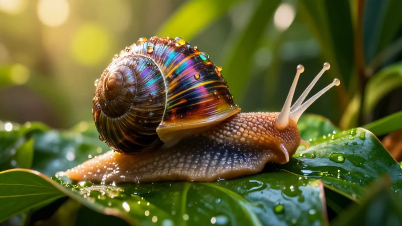 Moluscos: 40 Ejemplos Impresionantes de Estos Animales 7 Caracol vibrante en follaje tropical