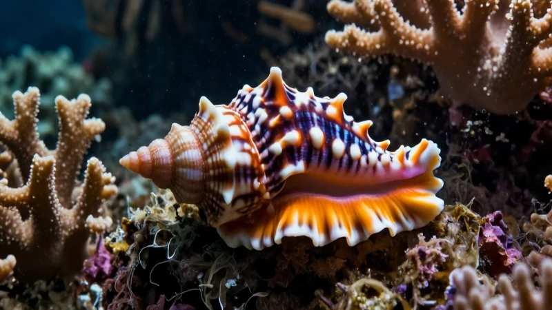 Moluscos: 40 Ejemplos Impresionantes de Estos Animales 13 Caracol vibrante en arrecife tropical