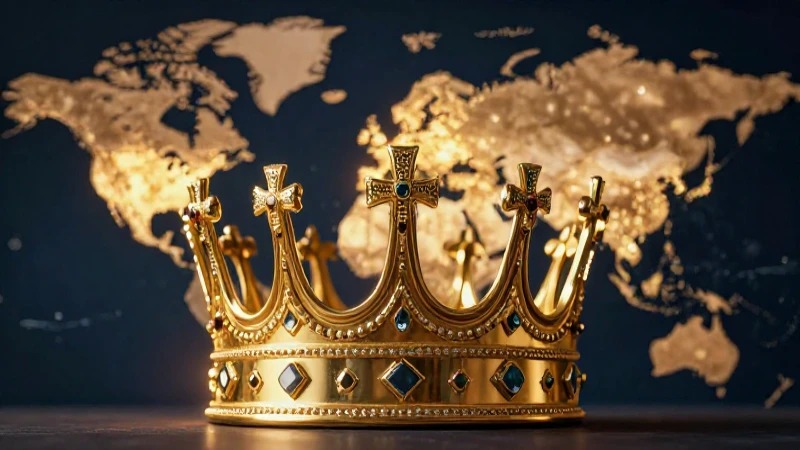 Corona real dorada sobre mapa mundial