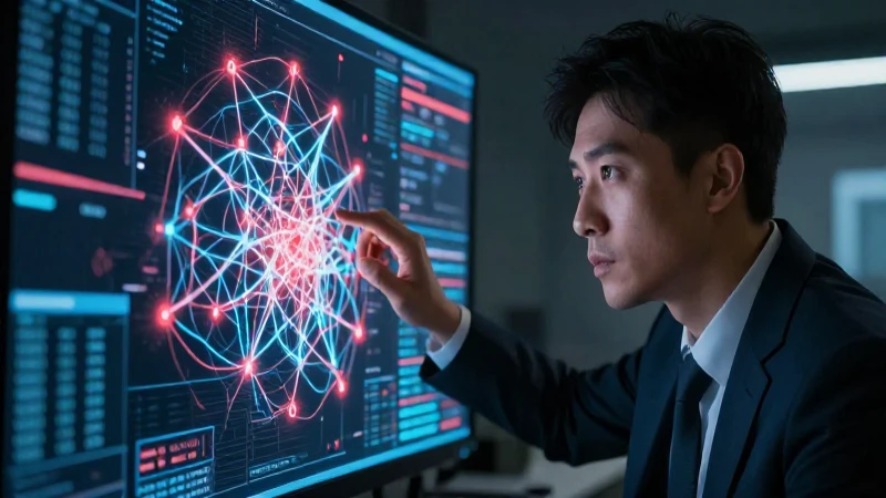 Monitoreo: definición, concepto y tipos de monitoreos 6 Analista ve red de datos holográfica compleja