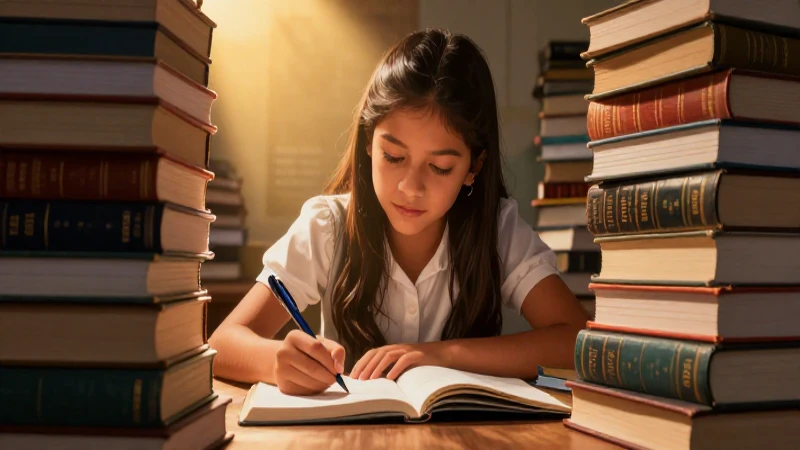 Estudiante concentrado estudiando libros clásicos