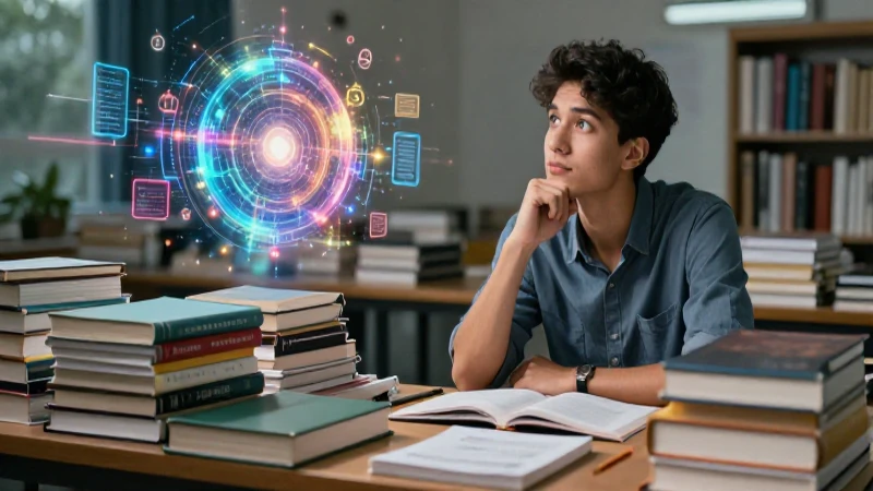 Joven académico estudia arquitectura de datos abstracta
