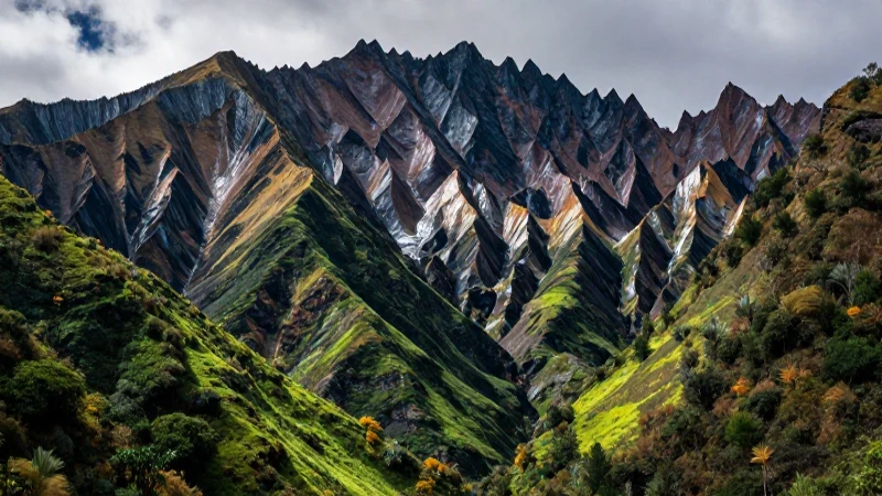 Paisaje alpino vibrante de formación tectónica dramática