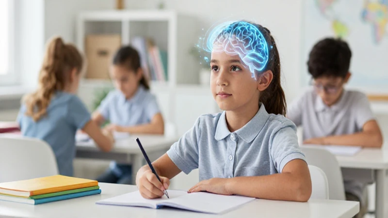 Niño determinado con cerebro holográfico en educación moderna