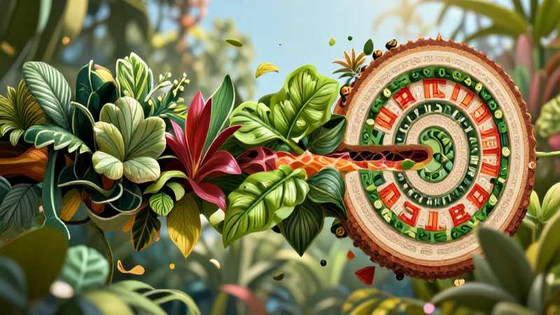 Ilustración botánica geométrica y vibrante