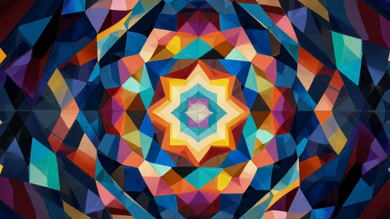 Mosaicos de figuras geométricas: Arte y Creatividad 6 Mosaico geométrico dinámico con iluminación cinematográfica