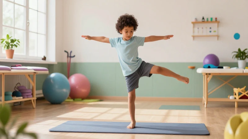 Niño balanceándose en moderno espacio terapéutico