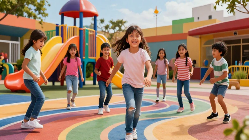 Niños mexicanos jugando con energía en un diseño vibrante