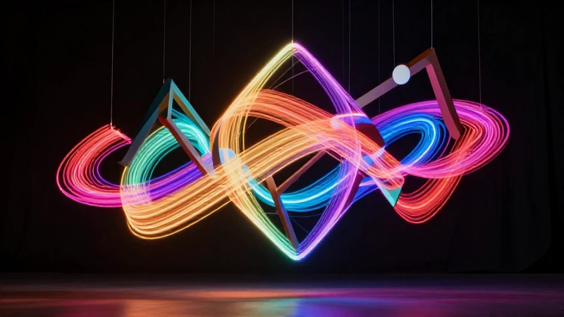 Movil en el arte: definición y concepto esenciales 6 Escultura cinética abstracta con luces vibrantes