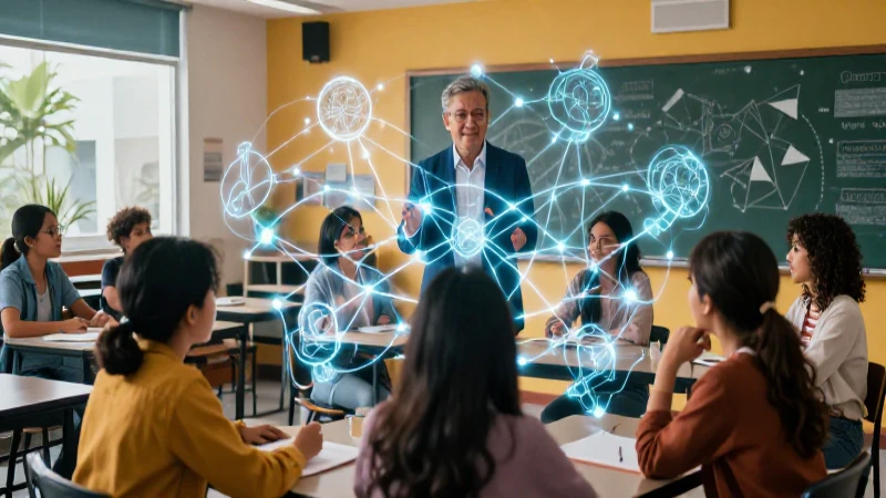 Profesores y alumnos colaboran en un aula moderna