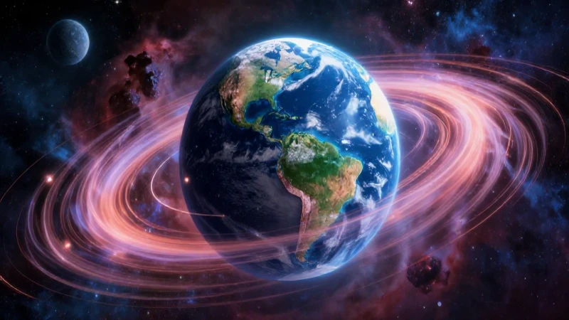 Conoce el increíble poder del movimiento de rotación 3 Tierra rotando en vibrante nebulosa cósmica