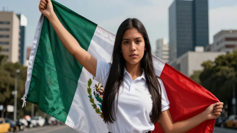 Joven estudiante mexicano con bandera, retrato cinematográfico impactante