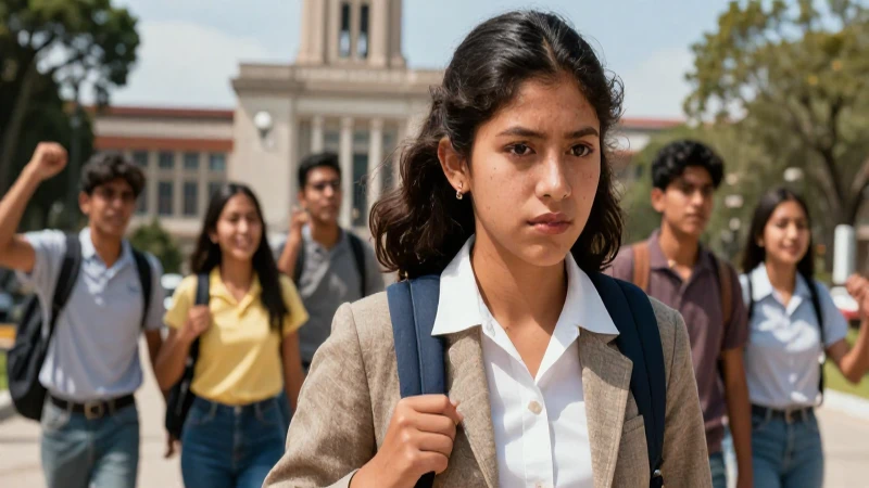 Estudiante mexicano decidido en ambiente universitario dinámico