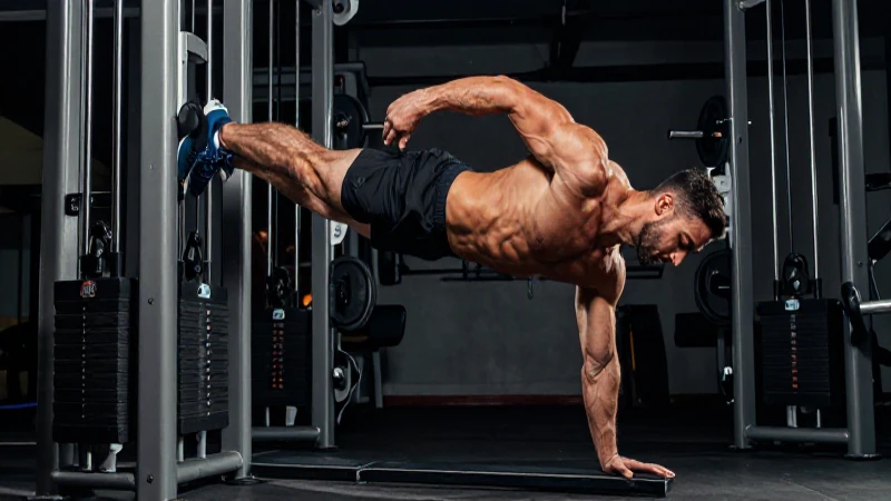 Potencia tus entrenamientos con ejercicios de movimiento y fuerza 4 Atleta poderoso realiza ejercicio con estética de revista
