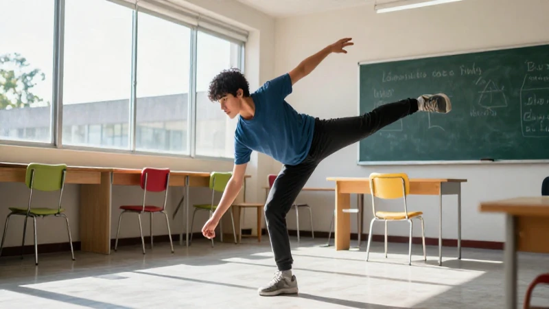 Figura flexible en estudio educativo vibrante