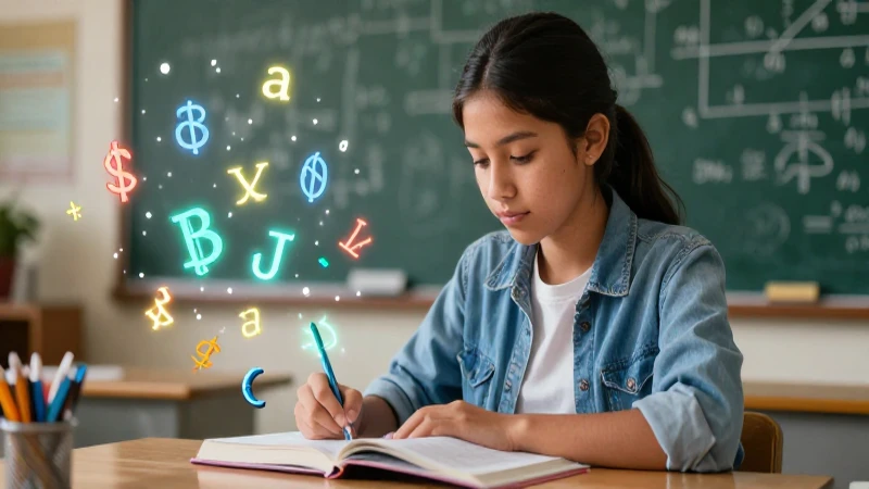 Estudiante mexicano aprendiendo con gráficos abstractos