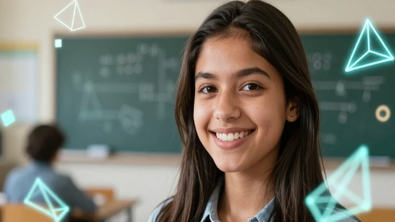 Aprende los mejores trucos matemáticos para multiplicar y dividir 4 Estudiante sonriente con elementos matemáticos dinámicos