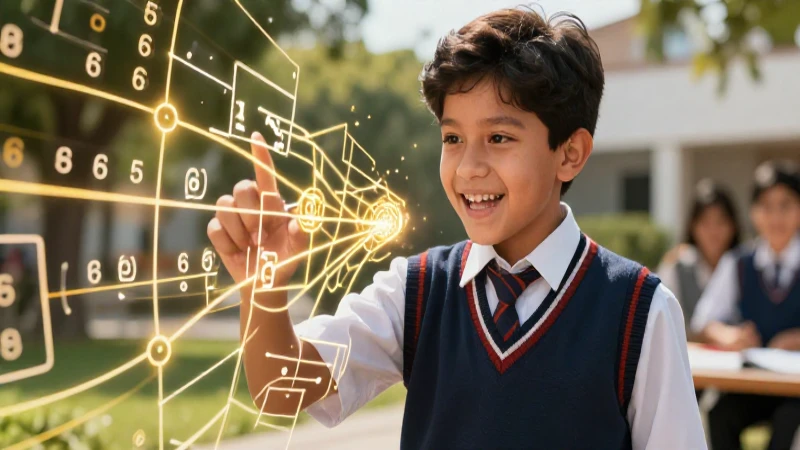 Estudiante entusiasta con ilustración educativa dinámica
