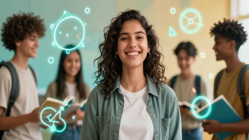 Estudiante alegre con geometría matemática educativa