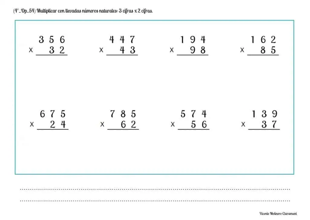Multiplicaciones de dos cifras: 10 ejercicios prácticos 2 multiplicaciones de dos cifras 10 ejercicios practicos