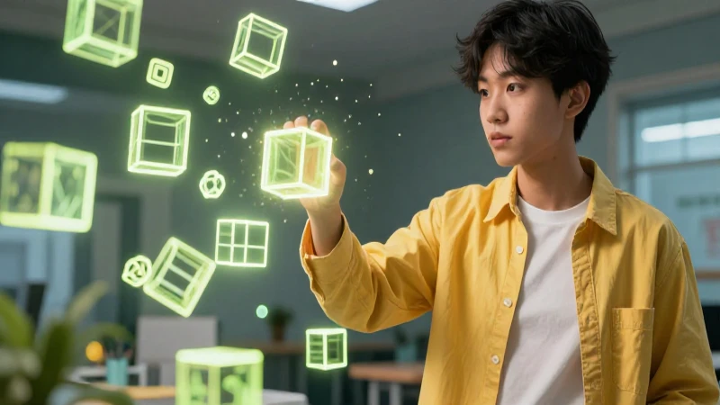 Multiplicaciones de dos cifras: 10 ejercicios prácticos 5 Estudiante brillante con bloques matemáticos vibrantes