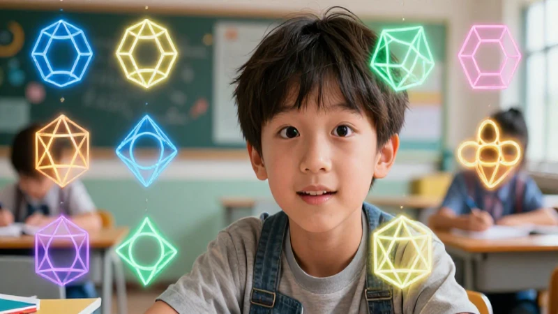 Joven curioso aprende con geometría vibrante