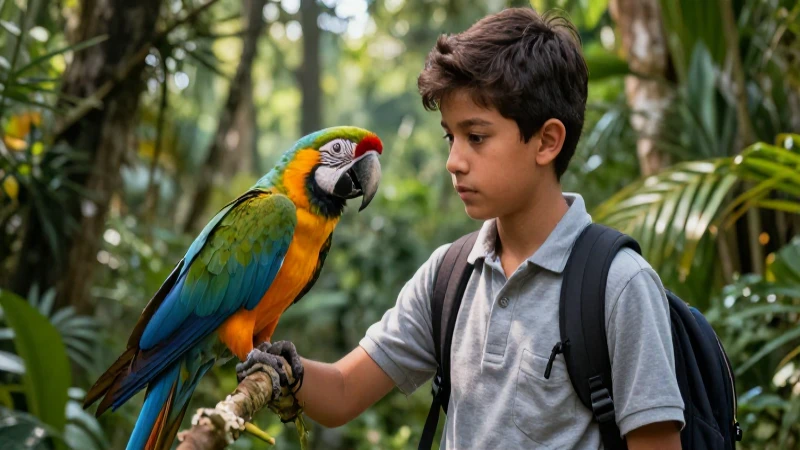 Mundo Animal: Lista de Cotejo PDF para Exploradores 6 Joven mexicano observa un vibrante loro tropical