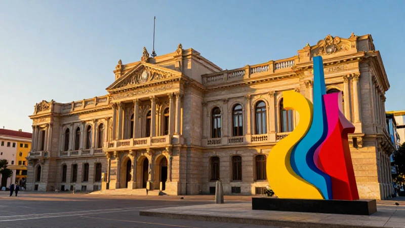 Edificio neoclásico santiaguino con arte moderno vibrante