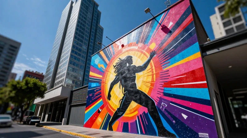 Mural vibrante en Santiago con silueta humana