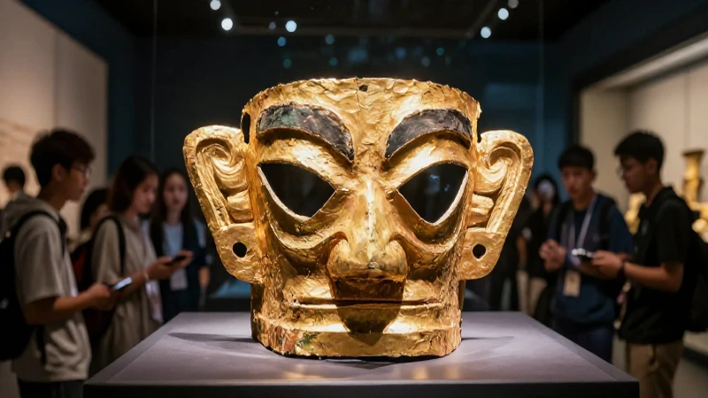 Máscara de oro prehispánico en exposición museística