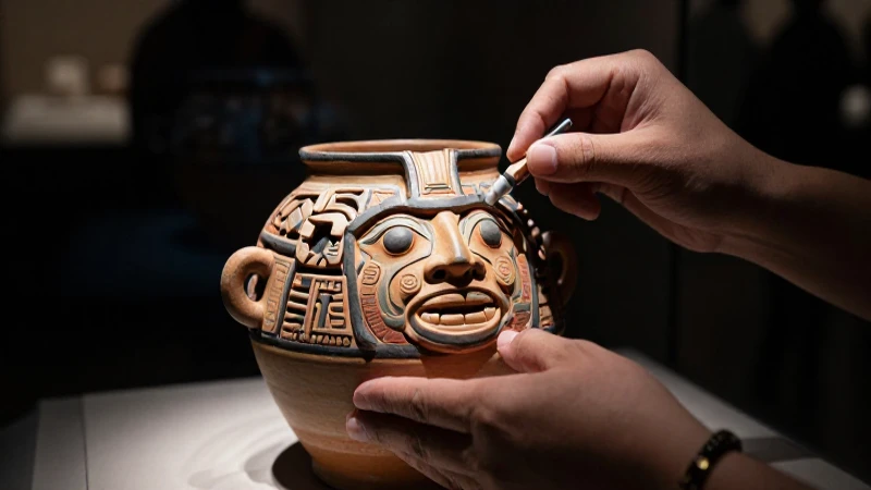 Cerámica antigua conservada en un museo dramático