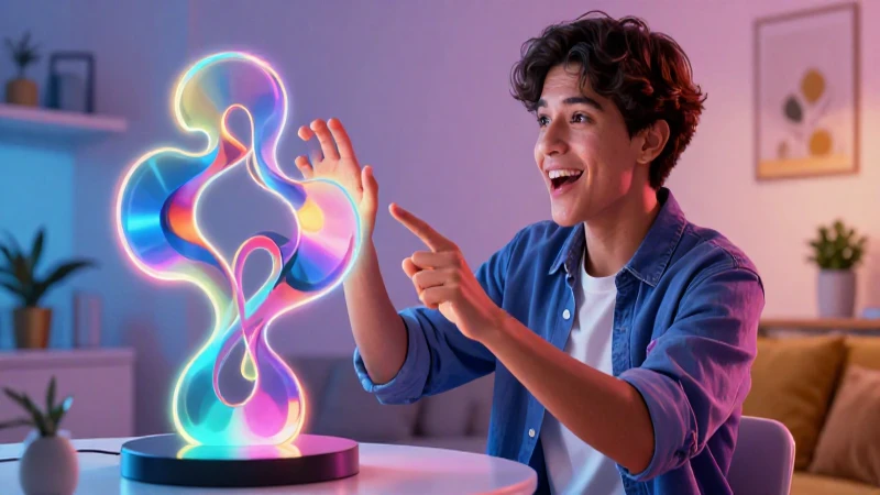 Estudiante mexicano interactúa con escultura holográfica