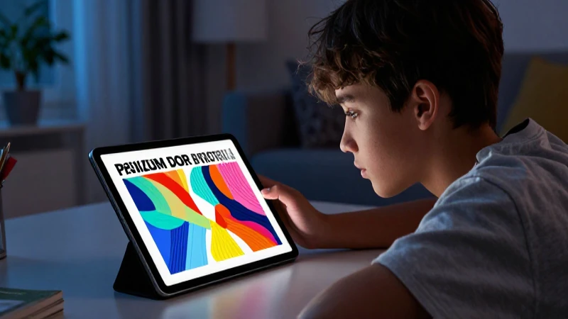 Estudiante enfocado mira arte digital moderno