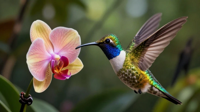 Orquídea y colibrí en ecosistema tropical vibrante